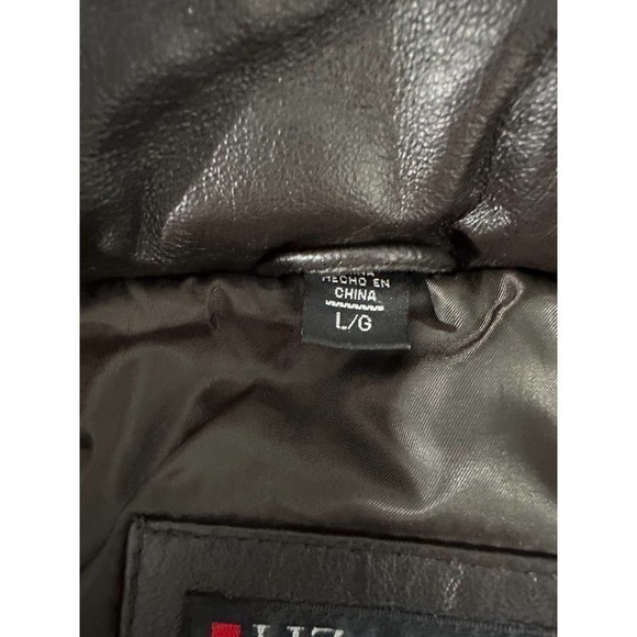 Liz Phillips Womens Leather Faux Fur Trim Hooded Full Zip Coat Jacket Large - Picture 6 of 8